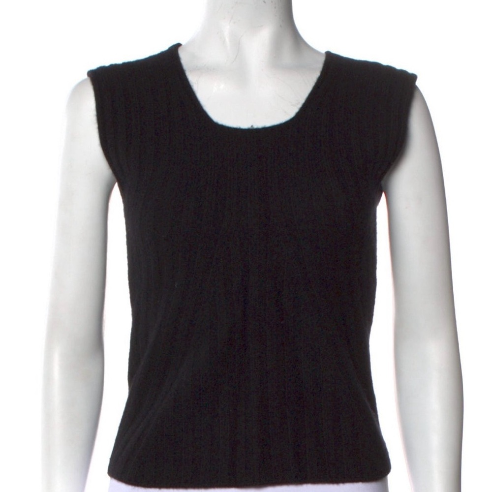 Armani Collezioni Black Ribbed Fitted Tank Top